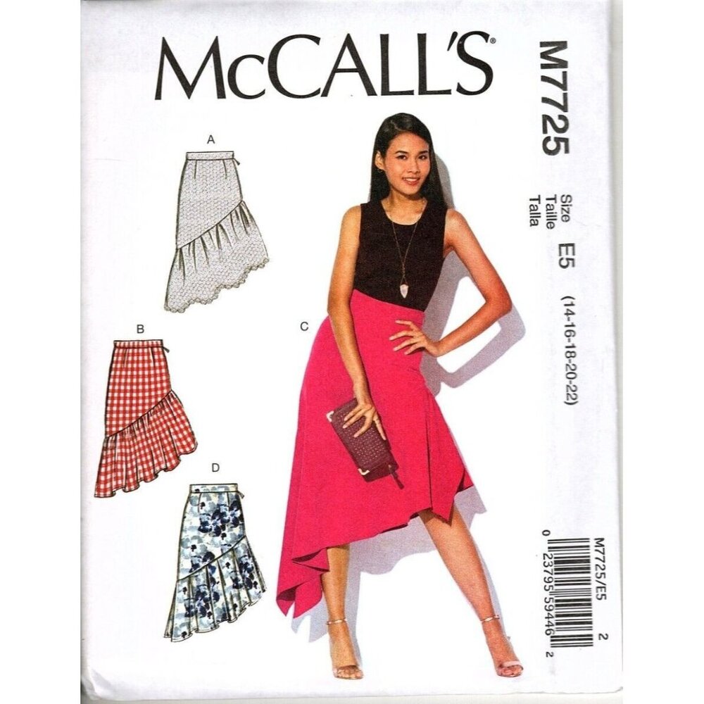 McCall's M7725 Misses 14 to 22 Asymmetrical  Skirts Sewing Pattern New